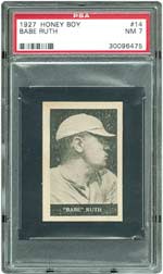 This PSA 7 NM example of the seldom-seen 1927 Honey Boy Babe Ruth card sold for $9,184.