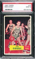Bob Cousy's rookie card highlights another Celtic star in the popular 1957 Topps set.