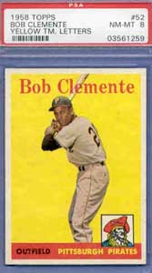 1958 Topps Bob Clemente #52 (Yellow Letters) PSA NM-MT 8 finds a new home at $6,064