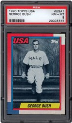 The 1990 George Bush cards not issued directly to the President have a surface similar to other Topps baseball cards issued in 1990. (Photo courtesy of Professional Sports Authenticator.)