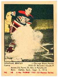 Although prone to discoloration, Parkhurst hockey cards are hotly pursued by collectors.