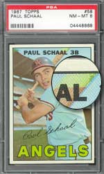 The end of Paul Schaal's bat mysteriously turns bright green in a rare print variation of card #58.