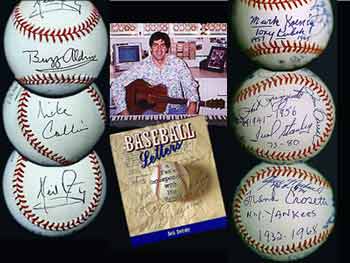 (left) 'Apollo 11' and (right) 'Yankees Shortstops' balls(center) author Swirsky and his first book