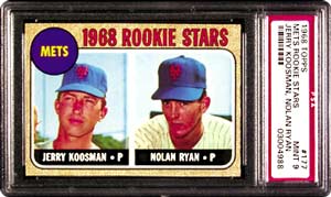 Lot 895, the 1968 Topps Mets Rookie Stars #177 Mint 9, is a must have for any Nolan Ryan collector.