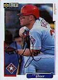 Outfielder Rusty Greer signed this baseball card sent to him by mail.