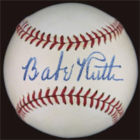 This image of a baseball signed by Babe Ruth is part of the new, extensive and free information resource about autographs of sports, historical and entertainment figures, www.PSAAutographFacts.com.