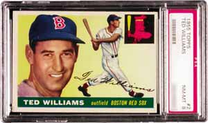 Carroll Hardy pinched hit for the 'Splendid Splinter.' Ted Williams' 1955 Topps card (PSA NM-MT 8) is estimated at $3,500 according to the May 2000 SMR.