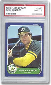 The absence of a corrected card makes this 1986 Fleer Update Jose Canseco #20 card a standard card.