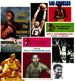 Hot items other than the rookie card (center), include Chamberlain's autobiography, autographed photos, and other collectible trading cards.