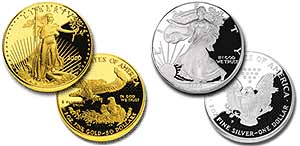 American Eagle Gold and Silver Bullion, obverse and reverse views