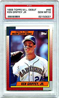 Though it is an attractive card, Griffey's 1989 Topps Debut in PSA 10, has remained at $325 this year.