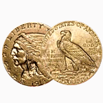 (front) half eagle <br> (below) quarter eagle