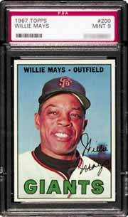 SportsCards Plus sold a 1967 Topps #200 Willie Mays in PSA Mint 9 for $3,201 (Lot 88).