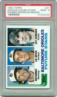 According to the Sportscard Market Report (SMR), this 1982 Topps Ripken rookie card is estimated at $135 in PSA MT 9 and $1,350 in PSA Gem Mint 10.