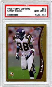 Randy Moss, is just one reason the Vikings may go all the way.This 1998 Topps Chrome, a PSA Gem Mint 10, and you can still bid on it until Mon. Jan. 10, at 7pm.