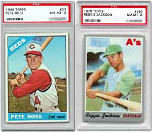 No '66 Topps Pete Rose card has ever graded PSA 9 or better.Only three Reggie Jackson's have graded PSA 9 (no 10s).These examples are the best most collectors will ever find.