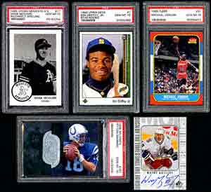 Collectors can add to their modern collections by biddingon spectacular PSA 10's like a 1985 Chong Modesto A's 17 Mark McGwire, with misspelled name (lot 487);1989 Upper Deck 1 Ken Griffey Jr. Star Rookie (lot 618);a '86 Fleer 57 Michael Jordan (lot 1306);'96 SPx 181 Peyton Manning (lot 1057); or an ungraded '99 SP WG Gretzkky Sign of the Times (lot 1572).