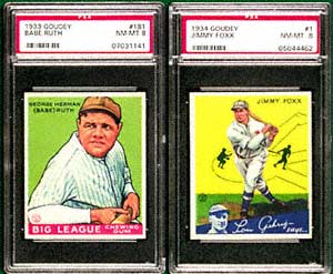 This 1933 Goudey Babe Ruth #181 card earned $30,475,while this 1933 Goudey Jimmy Foxx topped the auction at $31,050.