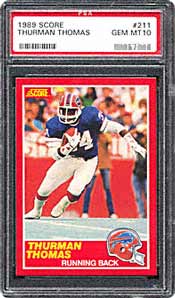 Thurman Thomas' rookie card is frequently offered on large auction sites.