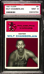 Fleer's 1961-62 Chamberlain Rookie card in PSA MT9, is one of the three most important cards among basketball collectibles.