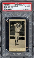 1916 M101-5 Sporting News Walter Johnson #90 (Blank Back)