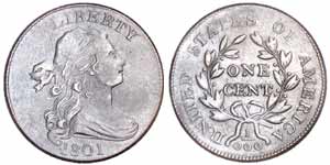 Amazing 1801 Three Errors Reverse Cent S-218 brings $25,300