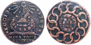 1787 Fugio Concave Rays (PCGS VF25) - sold for $10,250.