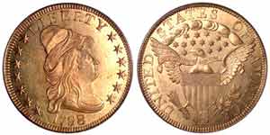 This 1798/7 $10 gold piece (7X6 stars) from the Eliasberg collection (PCGS MS61) will also be featured.