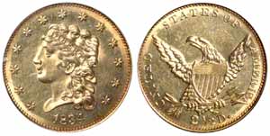 1834 Early Quarter Eagle Small Head. MS-63 (PCGS)