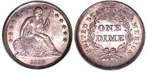 1839 Liberty Seated Dime No Drapery MS-65 (PCGS