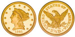 1841 Little Princess Quarter Eagle PCGS Proof 64 . One of the <br>most prized gold coin issues in all of American numismatics.