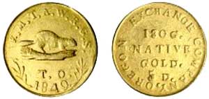 1849 Oregon Exchange Company $5 EF-40 PCGS sells for $33,350