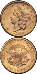 1855-S $20 Liberty MS66 (PCGS) - believed to be the finest known