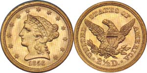 1856-S $2 1/2 MS67 (PCGS) - finest known