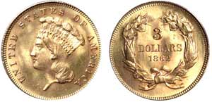 1862 Three-Dollar Gold Piece