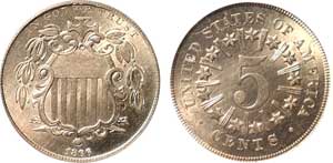 1866 Shield Nickel With Rays