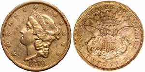1870-CC $20 Gold (PCGS XF40) - sold for $149,500