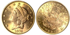 1876 $20 Liberty PCGS MS64 to be sold in the Rarities Sale.