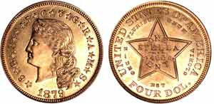 This 1879 Flowing Hair Stella (PCGS PR63CAM) will be auctioned at the next Bowers & Merena Rarities Sale.