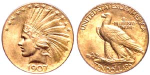1907 Wire Edge $10 Indian
