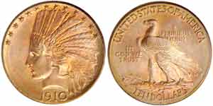 1910-D $10 Indian PCGS MS66 - Tied for finest known.