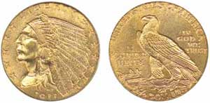 1911-D $2½ Indian (PCGS MS65) - sold for $67,850.