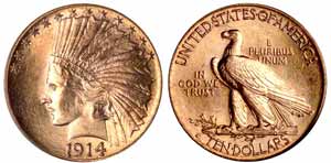 Lot #742 of Bowers and Merena's Rarities Sale: 1914-S Indian Eagle MS-65 (PCGS).
