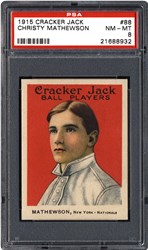 PSA will give away free prizes including this 1915 Cracker Jack Christy Mathewson card, graded PSA 8 and valued at $12,000, in the PSA Set Registry® 'The Race To 100,000' sweepstakes