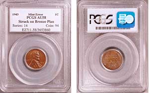 Obverse and reverse view of the 1943 Copper Cent.