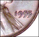 An example of a well-known doubled die variety: the 1955 doubled die Lincoln cent