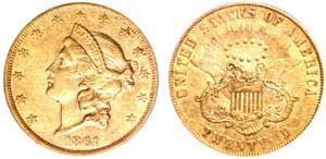 1861-S $20 Liberty gold coin with the Paquet reverse highlights Kingwood sale