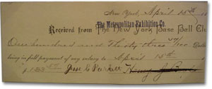 1890 NY Giants cancelled check