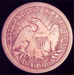 This is the genuine and unaltered reverse of an 1853 Arrows & Rays quarter.
