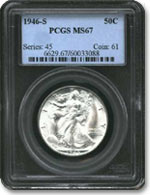 1946-S Walking Liberty half dollar (PCGS MS67), sold for $9,200.